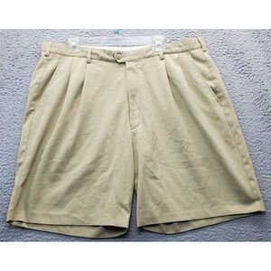 Men's Shorts‎ 42 Tan Golf Performance Pleated Slash Pocket Outdoor Button Front